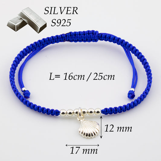 Bracciale Conchiglia in Macramè Blu. Argento sterling S925 Finitura naturale e lucidato a mano. PS3316605Z