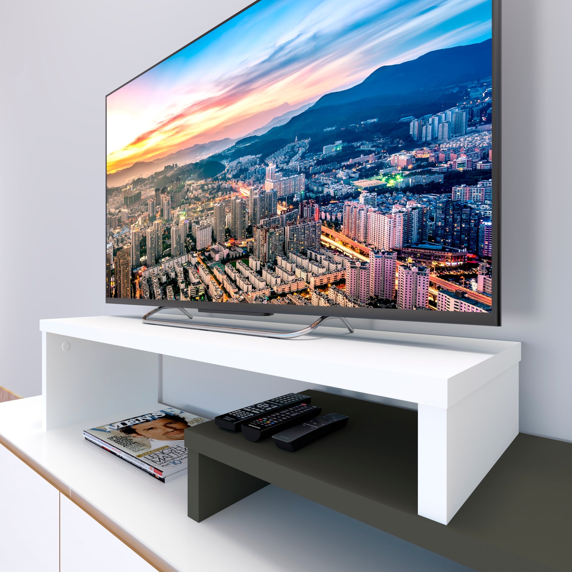 Mueble TV Escalera Ajustable de Madera 110+90 x 35 x 30/15 cm. - Henor
