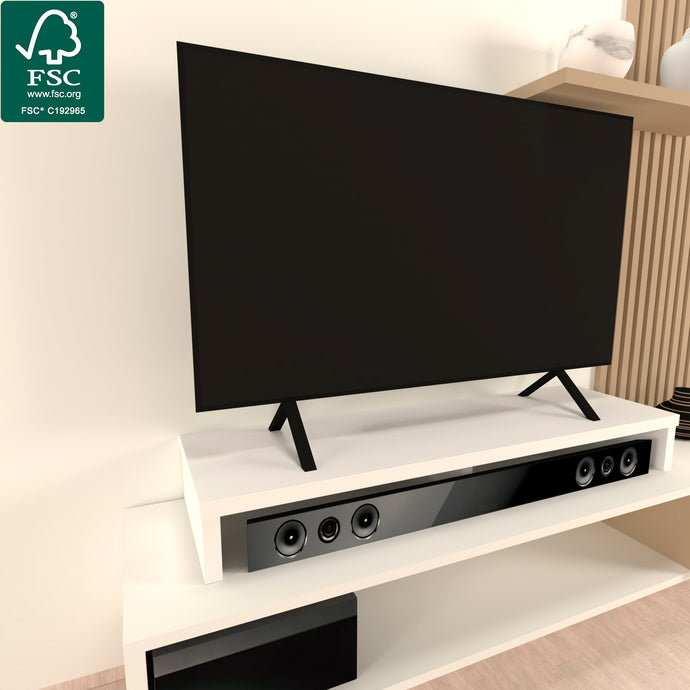Soporte elevador de monitor o TV con estante intermedio 42-82 x 26.5 x 16  cm Blanco/Grafito.