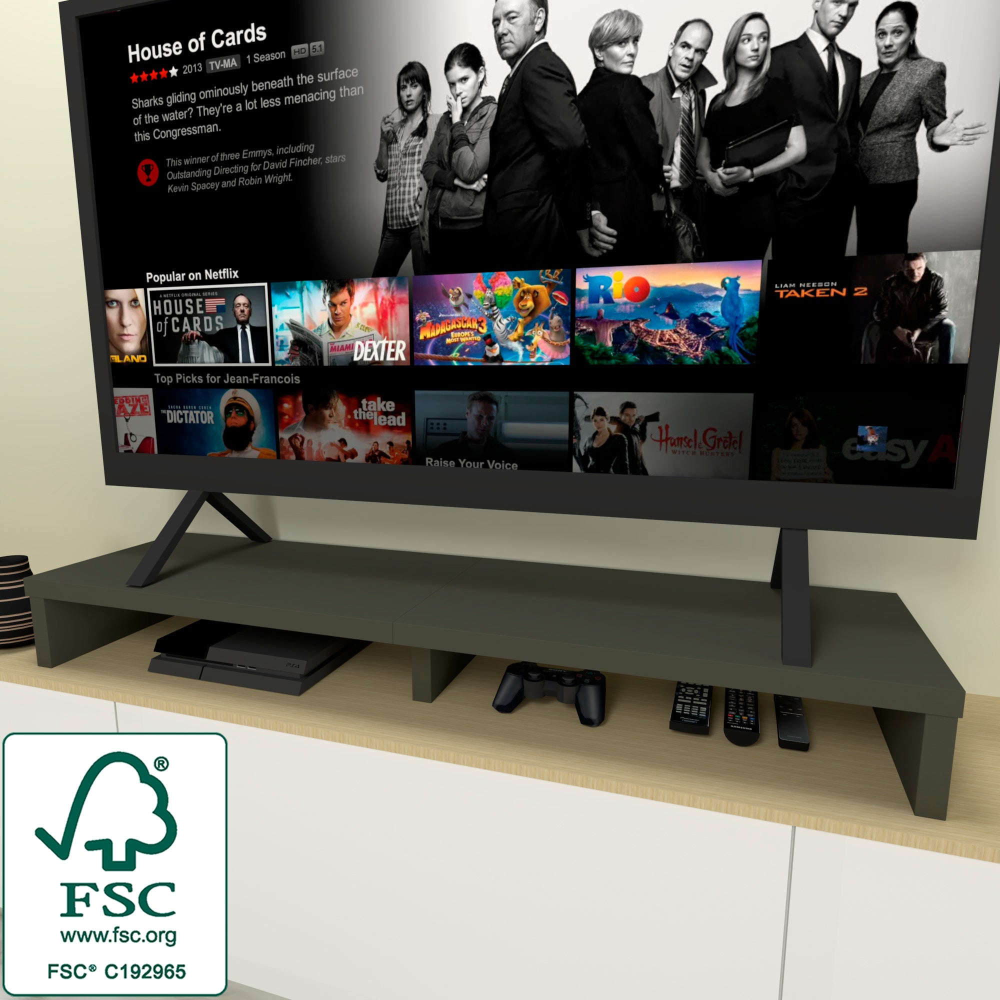 Henor Supporto Monitor Rialzo Tv Legno FSC® con ripiano intermedio