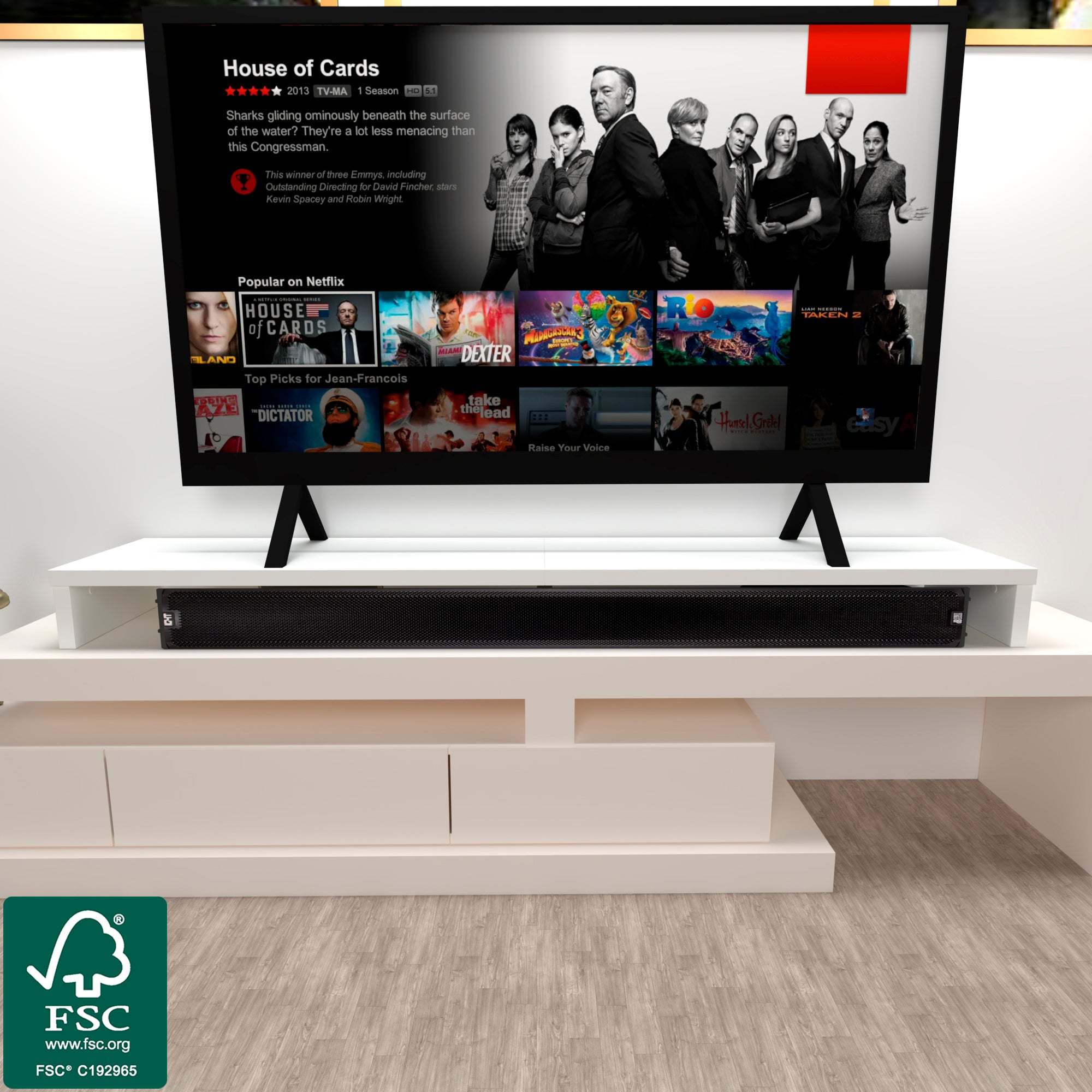 Doppelter TV-Lift aus Holz FSC® 120-180 x 35 x 15 cm, trägt +100