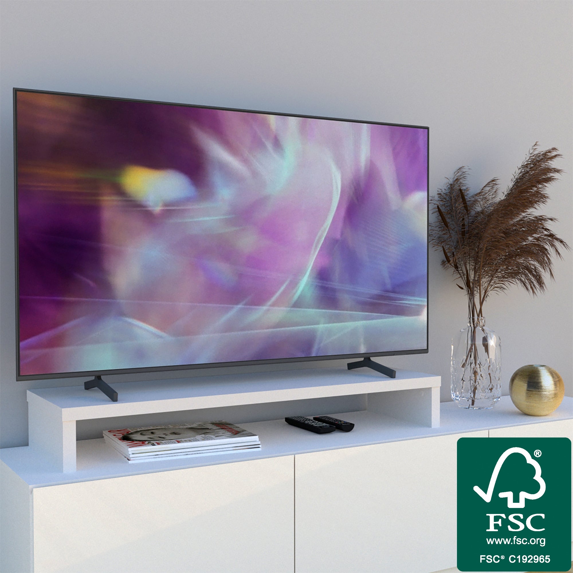 Elevador TV 90/110 x 35 x 15 cm mueble tv Blanco. FSC® – Henor