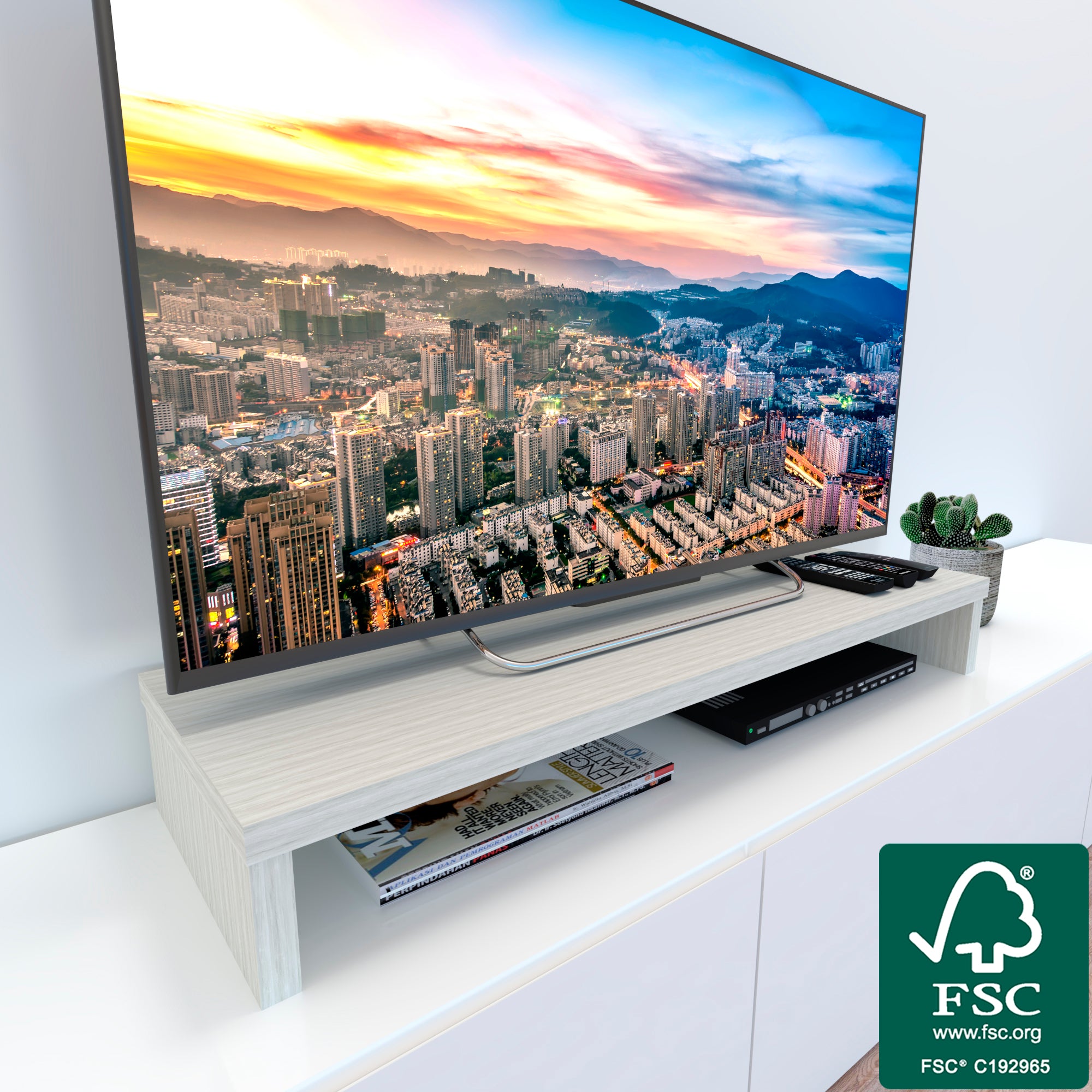 Soporte Elevador Doble TV de Madera FSC®. HENOR. 180x35x15 cm Soporta +100  Kg. grafito