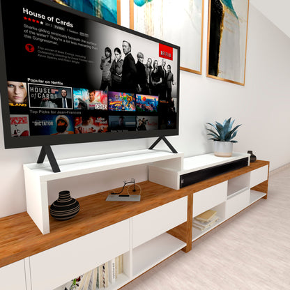 Mueble TV Escalera Ajustable de Madera 110+ 90-110-140 x 35 x 30/15 cm. FSC® - Henor