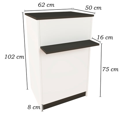 Mostrador de Recepción Ega. 62-82 x 50/65 x 102 cm. Mueble de Atención al Cliente para Oficina, Tienda, Clínica o Salón Blanco con Grafito
