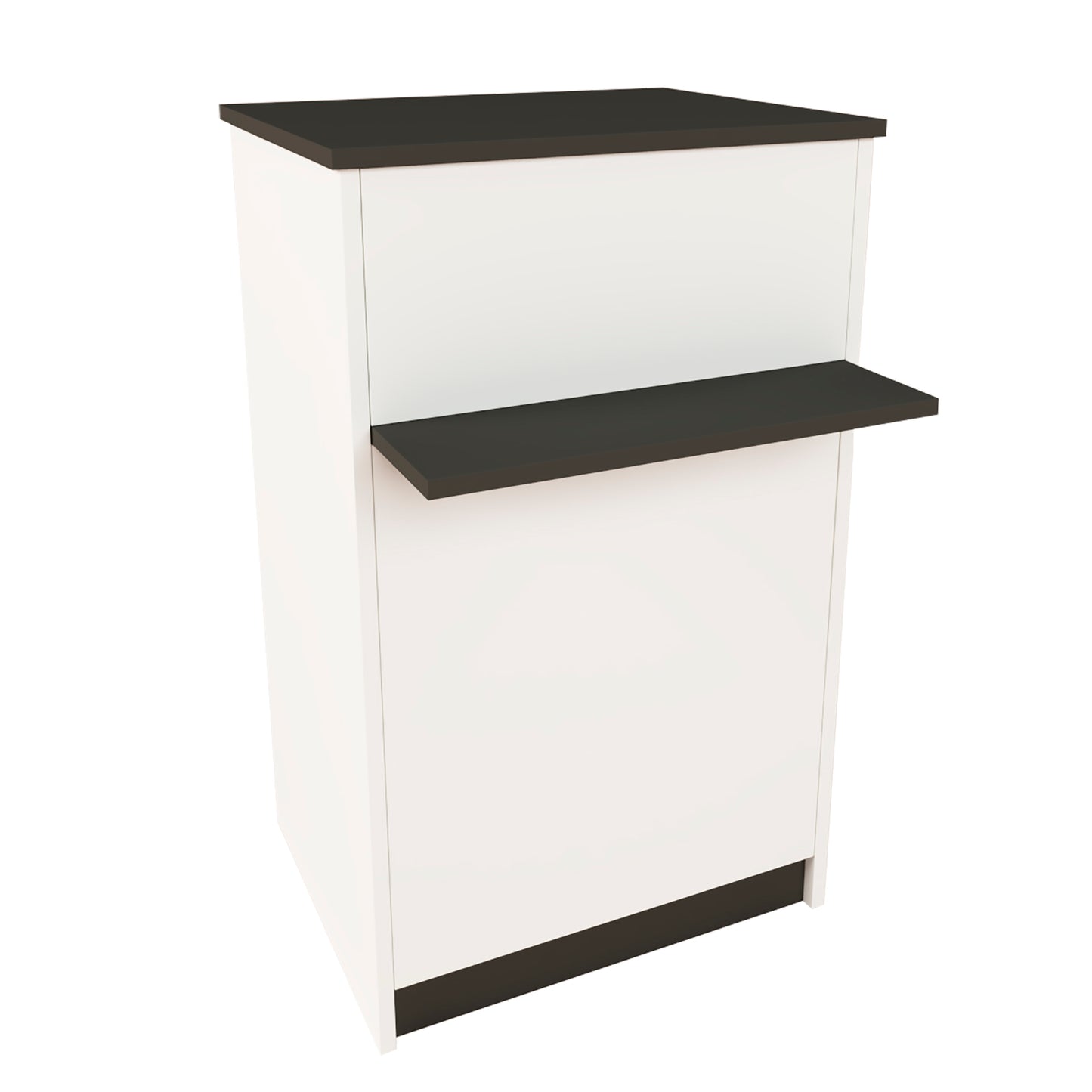 Mostrador de Recepción Ega. 62-82 x 50/65 x 102 cm. Mueble de Atención al Cliente para Oficina, Tienda, Clínica o Salón Blanco con Grafito