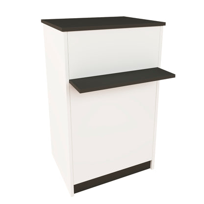 Mostrador de Recepción Ega. 62-82 x 50/65 x 102 cm. Mueble de Atención al Cliente para Oficina, Tienda, Clínica o Salón Blanco con Grafito