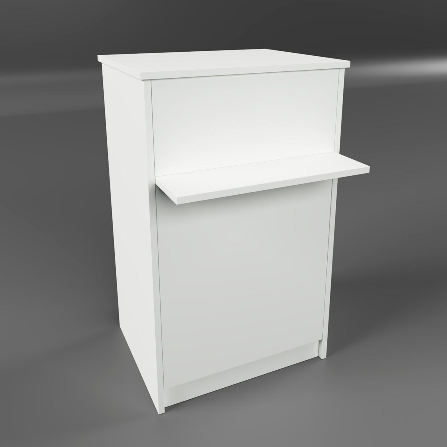 Mostrador de Recepción Ega. 62-82 x 50/65 x 102 cm. Mueble de Atención al Cliente para Oficina, Tienda, Clínica o Salón Blanco.