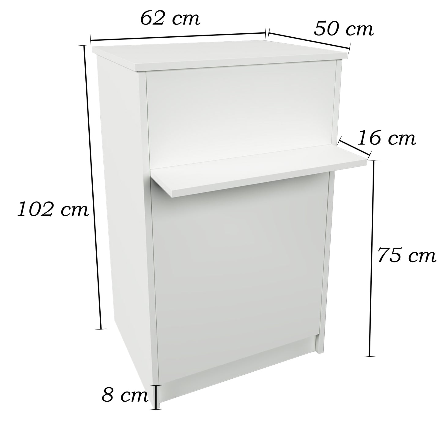 Mostrador de Recepción Ega. 62-82 x 50/65 x 102 cm. Mueble de Atención al Cliente para Oficina, Tienda, Clínica o Salón Blanco.