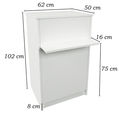 Mostrador de Recepción Ega. 62-82 x 50/65 x 102 cm. Mueble de Atención al Cliente para Oficina, Tienda, Clínica o Salón Blanco.