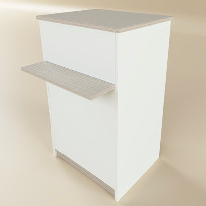 Mostrador de Recepción Ega. 62-82 x 50/65 x 102 cm. Mueble de Atención al Cliente para Oficina, Tienda, Clínica o Salón Blanco con Roble Stel