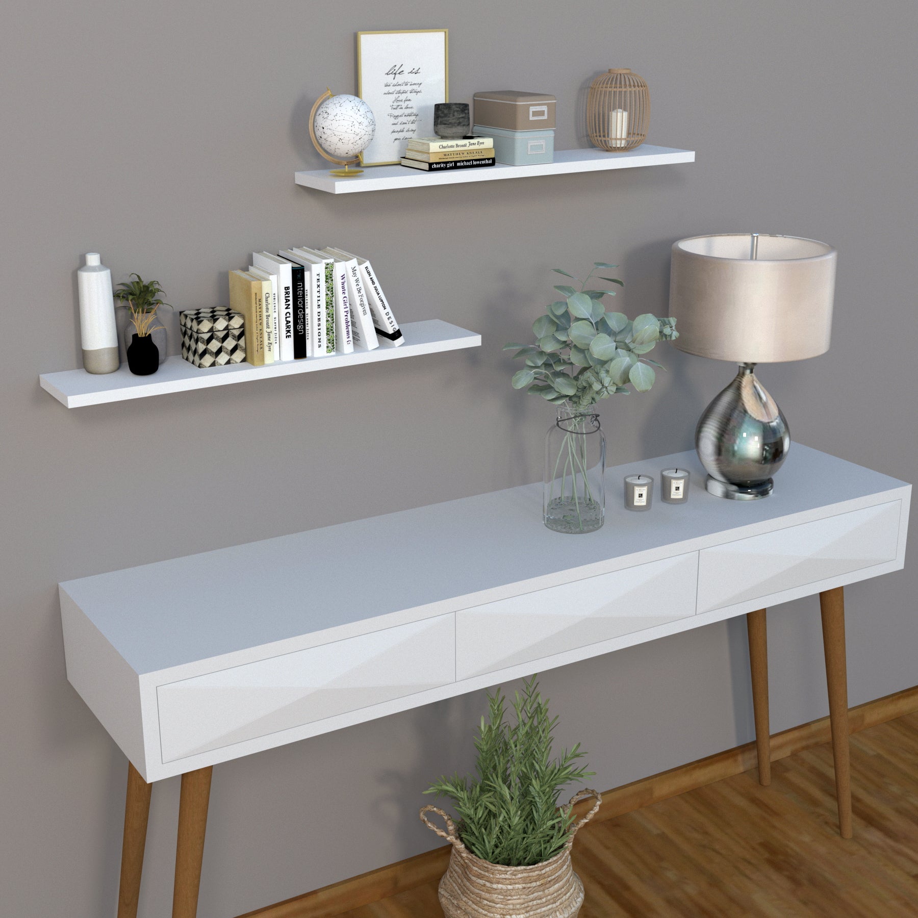 Étagère murale Ensemble 2 unités avec Fixation invisible. blanc - Henor  Mobiliario