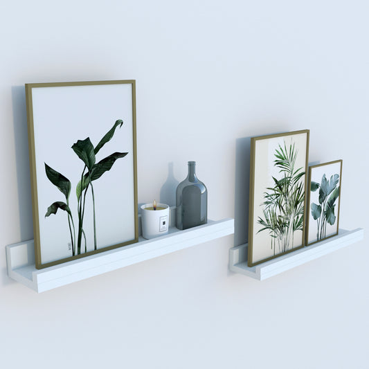 Pack de 2 Estantes flotantes de madera con borde frontal y Herraje oculto, para exhibición de cuadros, libros, cocina, baño, Blanco - Henor  Mobiliario