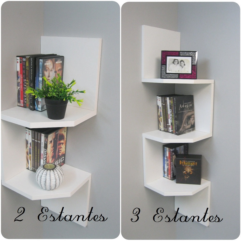 Estantería Pared Diseño Zig Zag Mod.20-26 con 2 o 3 Estantes Especial Esquinera. Blanco - Henor  Mobiliario