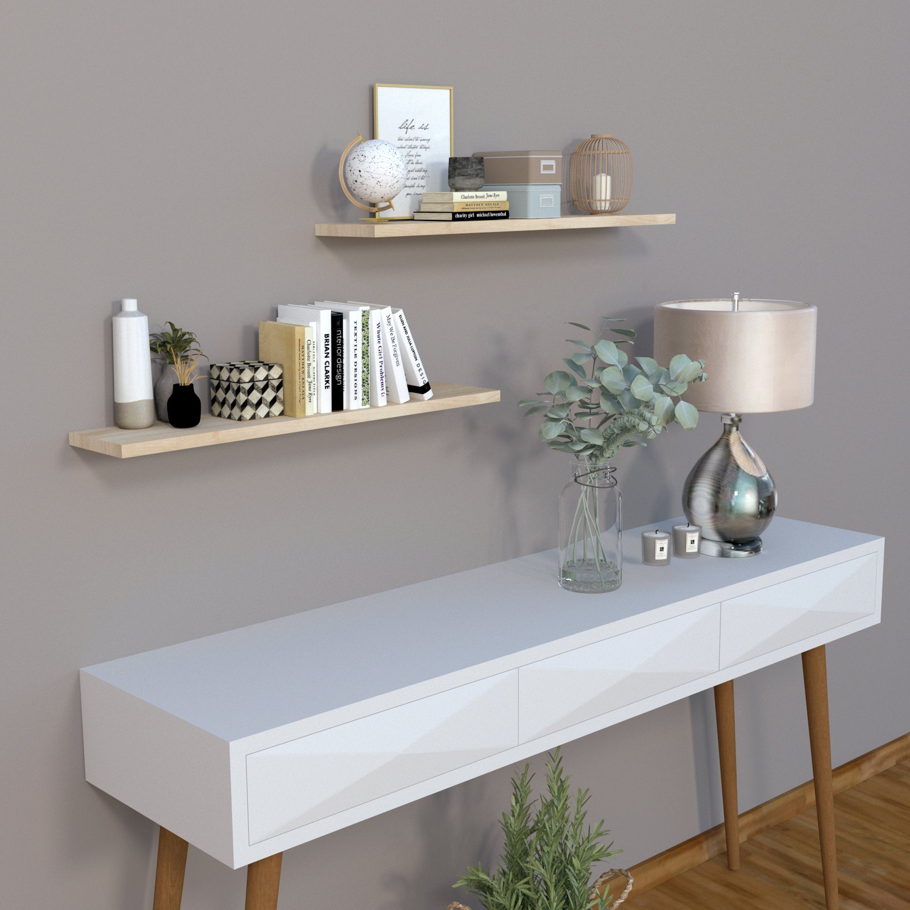 Balda pared Pino natural con herraje oculto Carga 20/30 kg. - Henor  Mobiliario