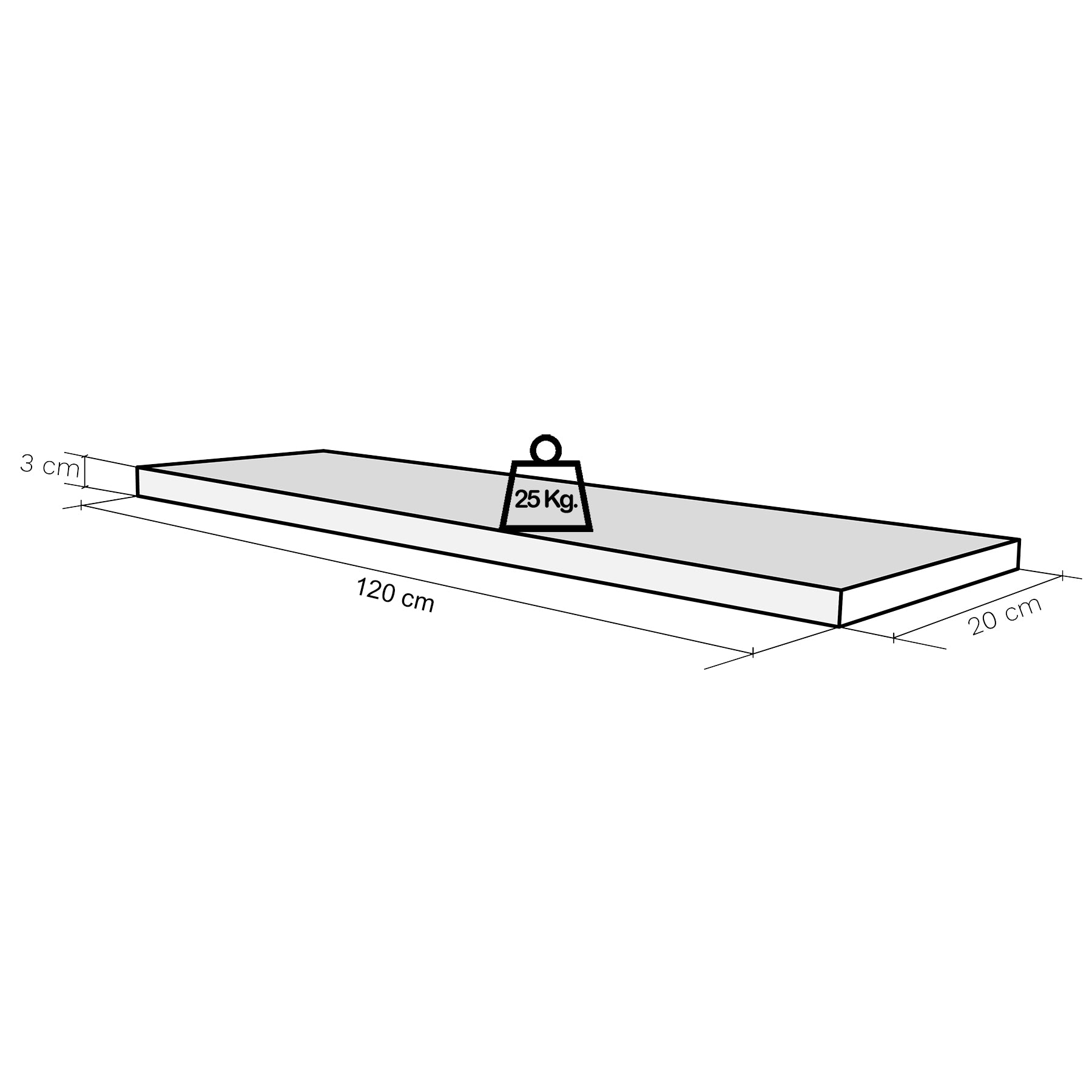 Balda pared Pino natural con herraje oculto Carga 20/30 kg. - Henor  Mobiliario
