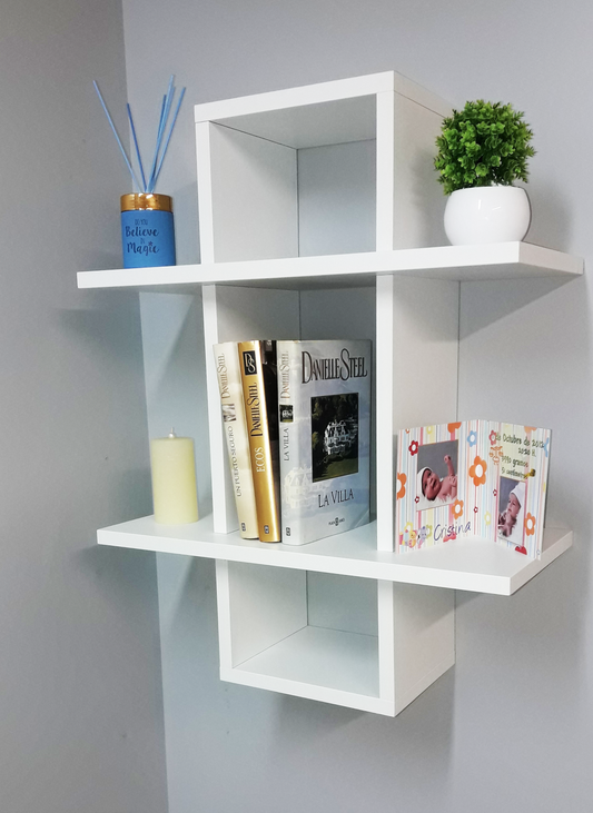Estantería Mod. baldas en cruz Blanco/Blanco & Azul. - Henor  Mobiliario