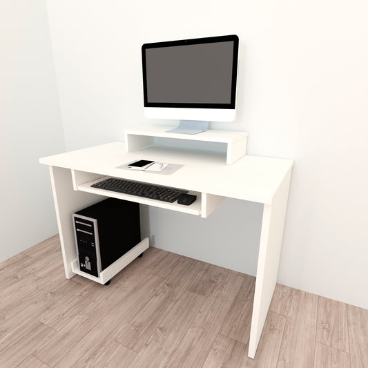 Escritorio Oficina. 100-115 Cm. Mesa + Elevador Tv - Monitor + Portateclado + Soporte CPU Ruedas. Mesa Gaming Blanco. - Henor  Mobiliario