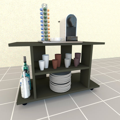 Mesa con Ruedas Giro 360º con freno. Mod. Pilar. 80-90-100-110 Cm. Altura 65.5 Cm. Blanco/grafito - Henor  Mobiliario