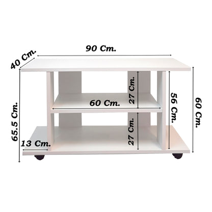 Mesa con Ruedas Giro 360º con freno. Mod. Pilar. 80-90-100-110 Cm. Altura 65.5 Cm. Blanco/grafito - Henor  Mobiliario