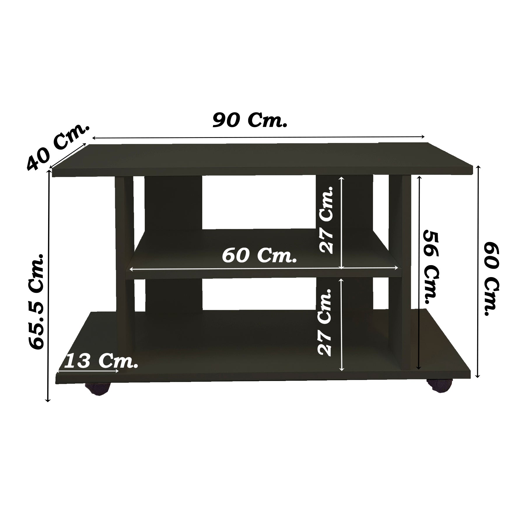 Mesa con Ruedas Giro 360º con freno. Mod. Pilar. 80-90-100-110 Cm. Altura 65.5 Cm. Blanco/grafito - Henor  Mobiliario