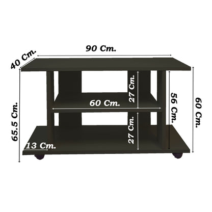 Mesa con Ruedas Giro 360º con freno. Mod. Pilar. 80-90-100-110 Cm. Altura 65.5 Cm. Blanco/grafito - Henor  Mobiliario
