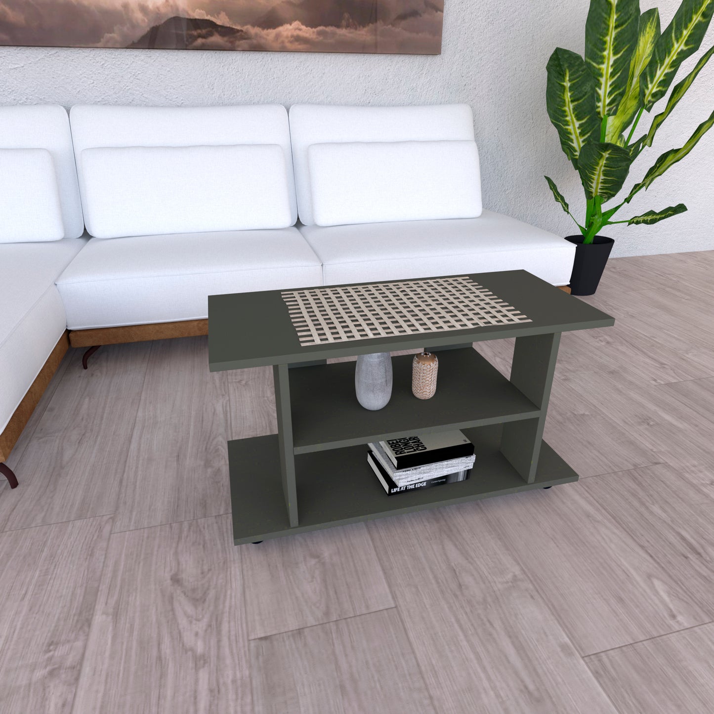 Mesa con Ruedas Giro 360º con freno. Mod. Pilar. 80-90-100-110 Cm. Altura 65.5 Cm. Blanco/grafito - Henor  Mobiliario