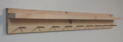 Perchero pared con estante Pino natural 40/100 x 11.5 x 9 cm de 4 a 9 colgadores. - Henor  Mobiliario