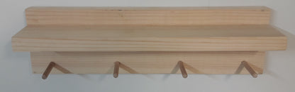 Perchero pared con estante Pino natural 40/100 x 11.5 x 9 cm de 4 a 9 colgadores. - Henor  Mobiliario
