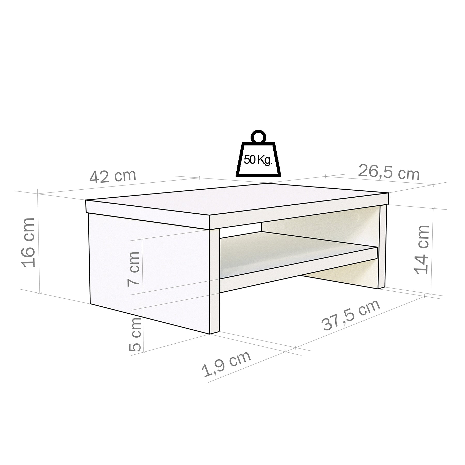 Soporte elevador de monitor o TV con estante intermedio 42-82 x 26.5 x 16 cm Blanco/Grafito. - Henor  Mobiliario