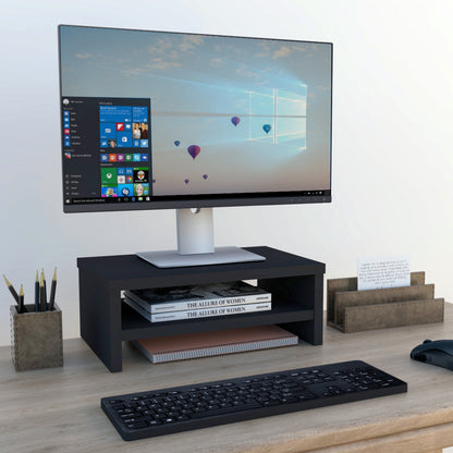 Soporte elevador de monitor o TV con estante intermedio 42-82 x 26,5 x 16 cm Blanco/Grafito. - Henor  Mobiliario