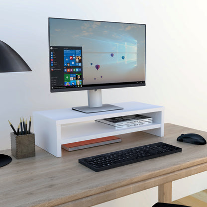 Soporte elevador de monitor o TV con estante intermedio 42-82 x 26,5 x 16 cm Blanco/Grafito. - Henor  Mobiliario