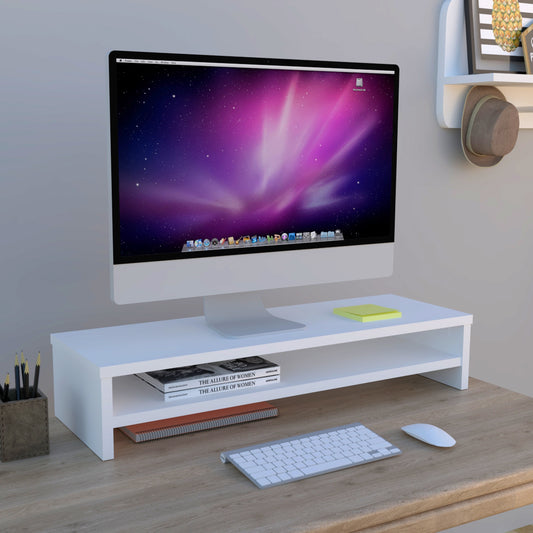 Soporte elevador de monitor o TV con estante intermedio 42-82 x 26,5 x 16 cm Blanco/Grafito. - Henor  Mobiliario
