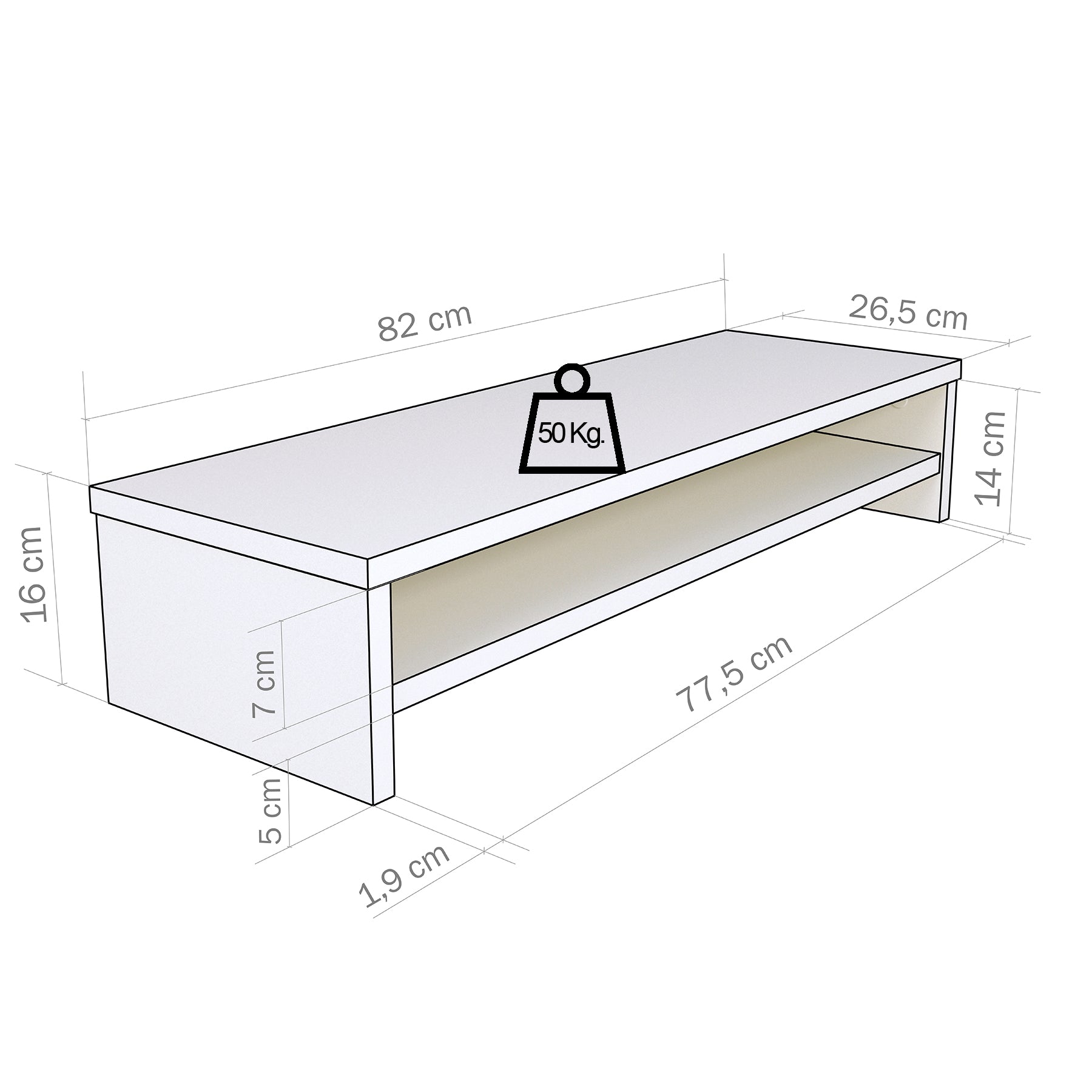 Soporte elevador de monitor o TV con estante intermedio 42-82 x 26.5 x 16 cm Blanco/Grafito. - Henor  Mobiliario
