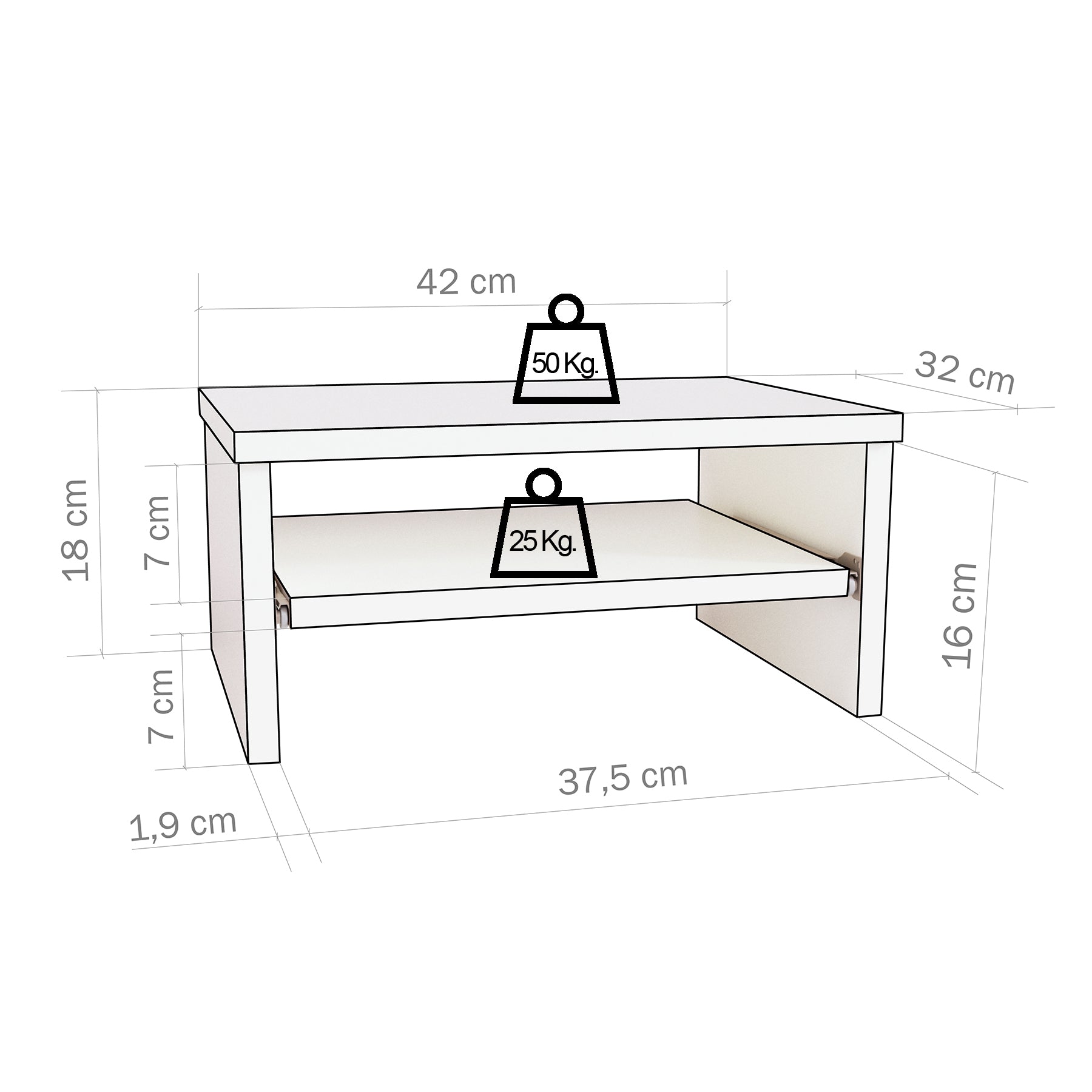 Soporte elevador de monitor o TV con bandeja extraÍble 42-82 x 32 x 18 cm Blanco/Grafito. - Henor  Mobiliario