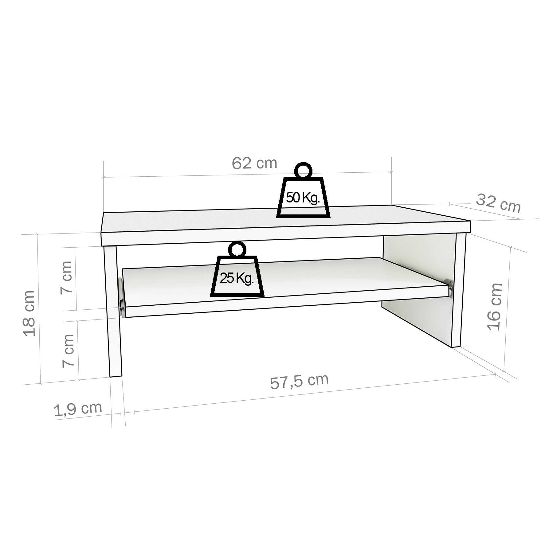Soporte elevador de monitor o TV con bandeja extraÍble 42-82 x 32 x 18 cm Blanco/Grafito. - Henor  Mobiliario