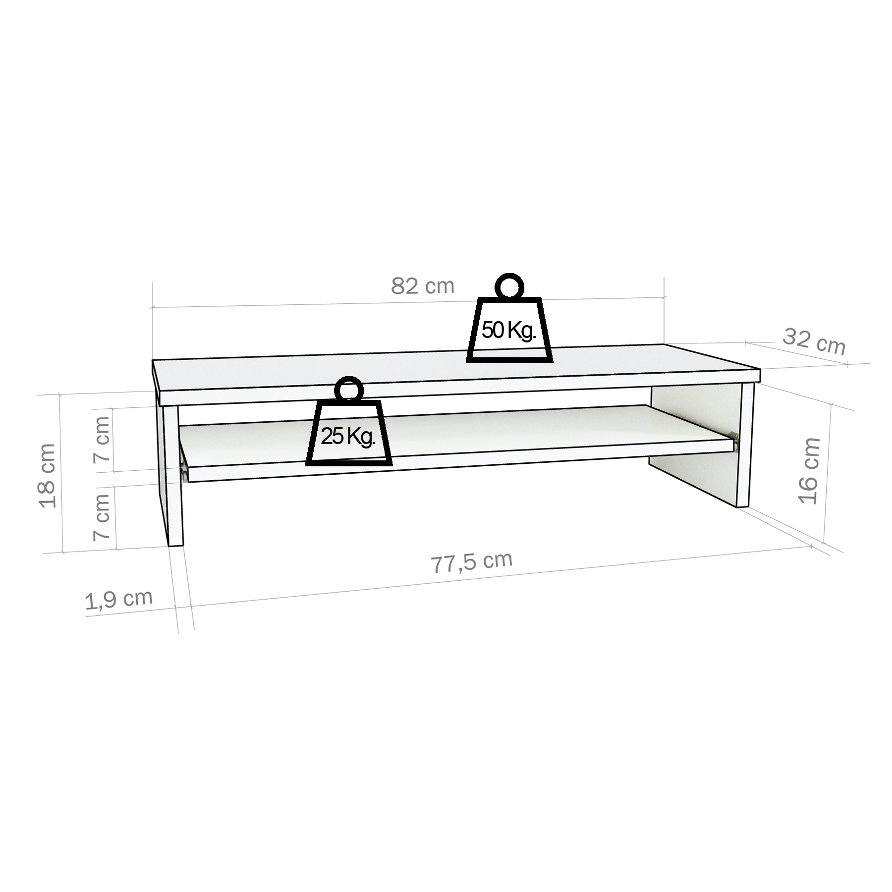 Soporte elevador de monitor o TV con bandeja extraÍble 42-82 x 32 x 18 cm Blanco/Grafito. - Henor  Mobiliario