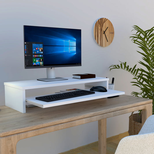 Soporte elevador de monitor o TV con bandeja extraÍble 42-82 x 32 x 18 cm Blanco/Grafito. - Henor  Mobiliario