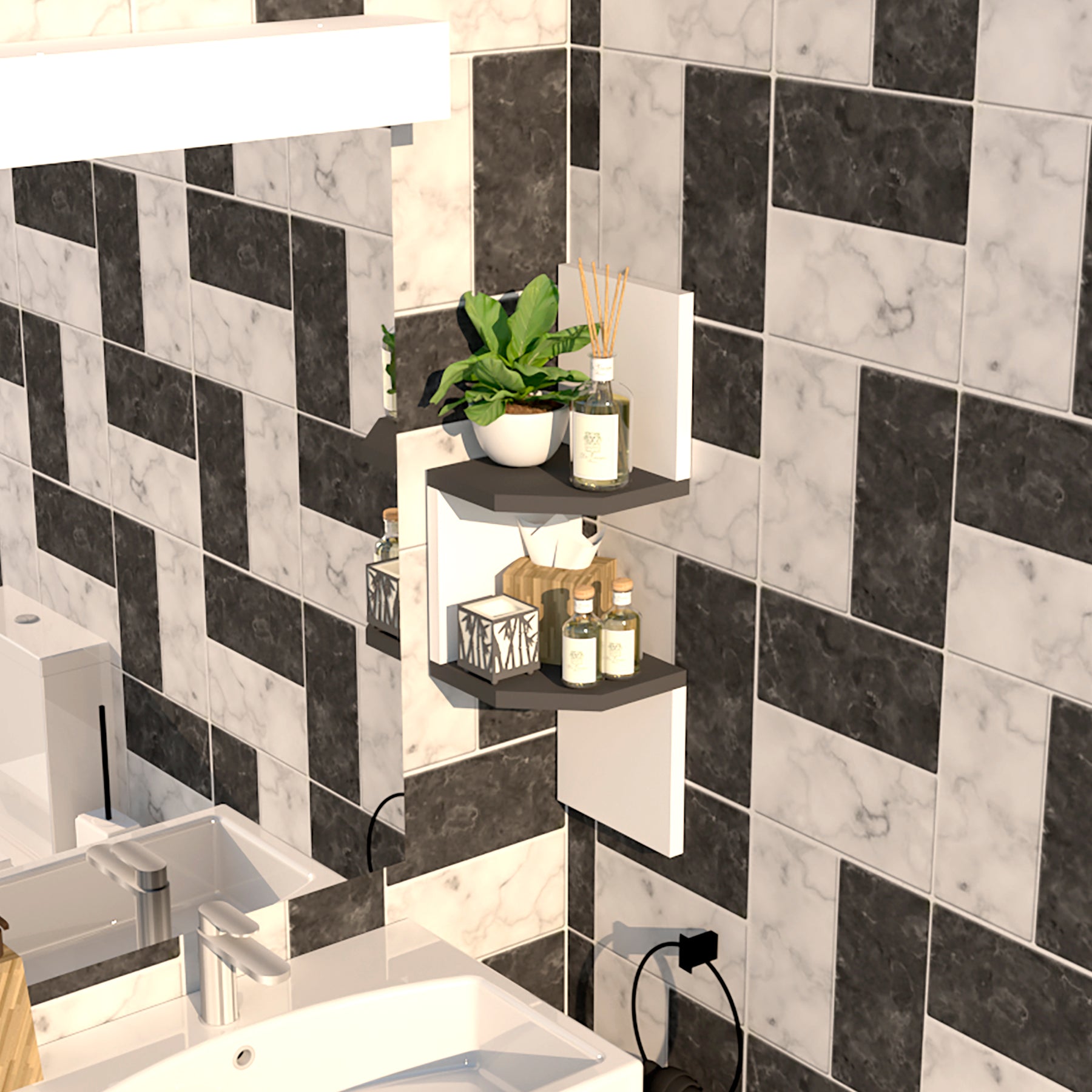 Estantería de Rincón Zig Zag Mod. 20 Blanco & Grafito. - Henor  Mobiliario