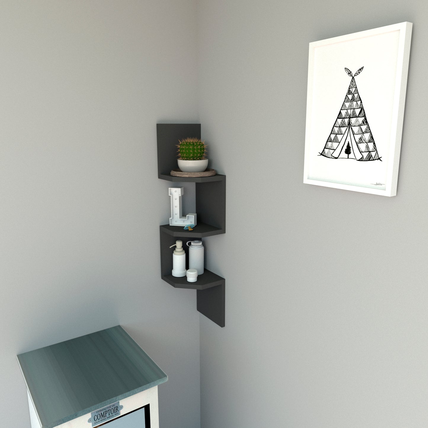 Estantería de Rincón Zig Zag Mod. 20/26 Grafito. - Henor  Mobiliario
